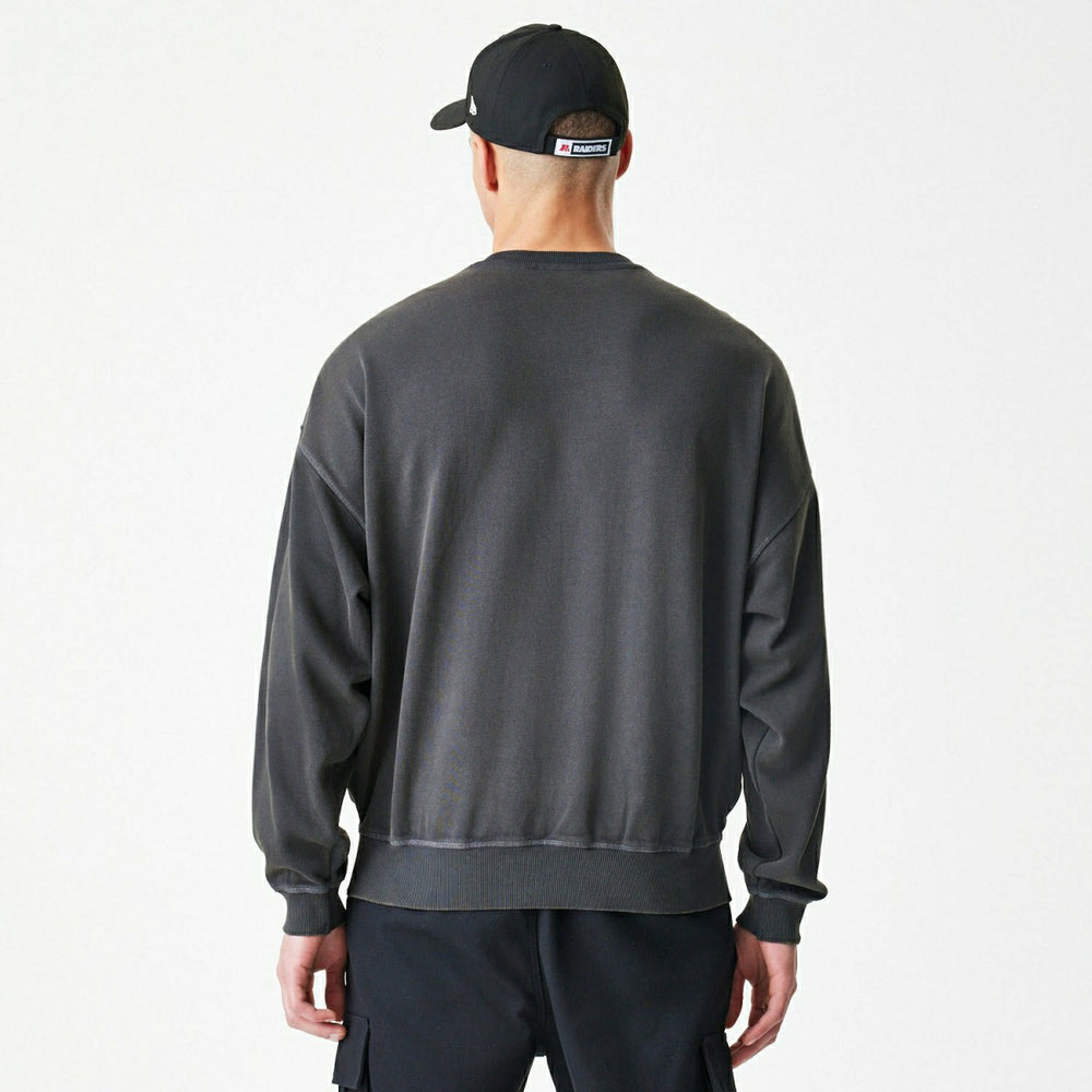 Las Vegas Raiders Washed Oversized NFL Crew Neck Sweater Dark Gray Classic
