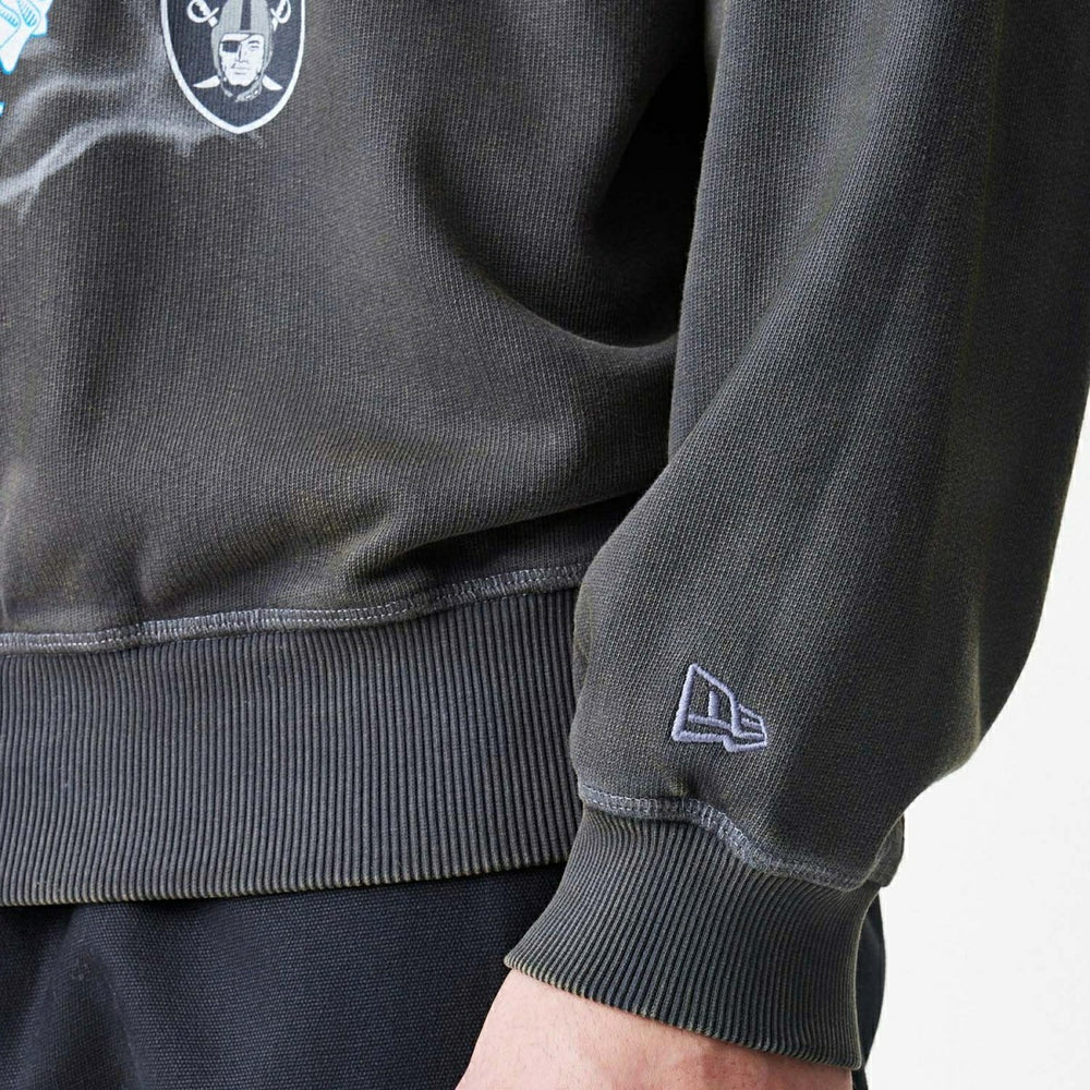 Las Vegas Raiders Washed Oversized NFL Crew Neck Sweater Dark Gray Classic