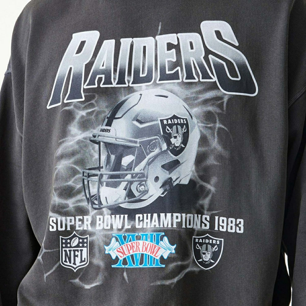 Las Vegas Raiders Washed Oversized NFL Crew Neck Sweater Dark Gray Classic