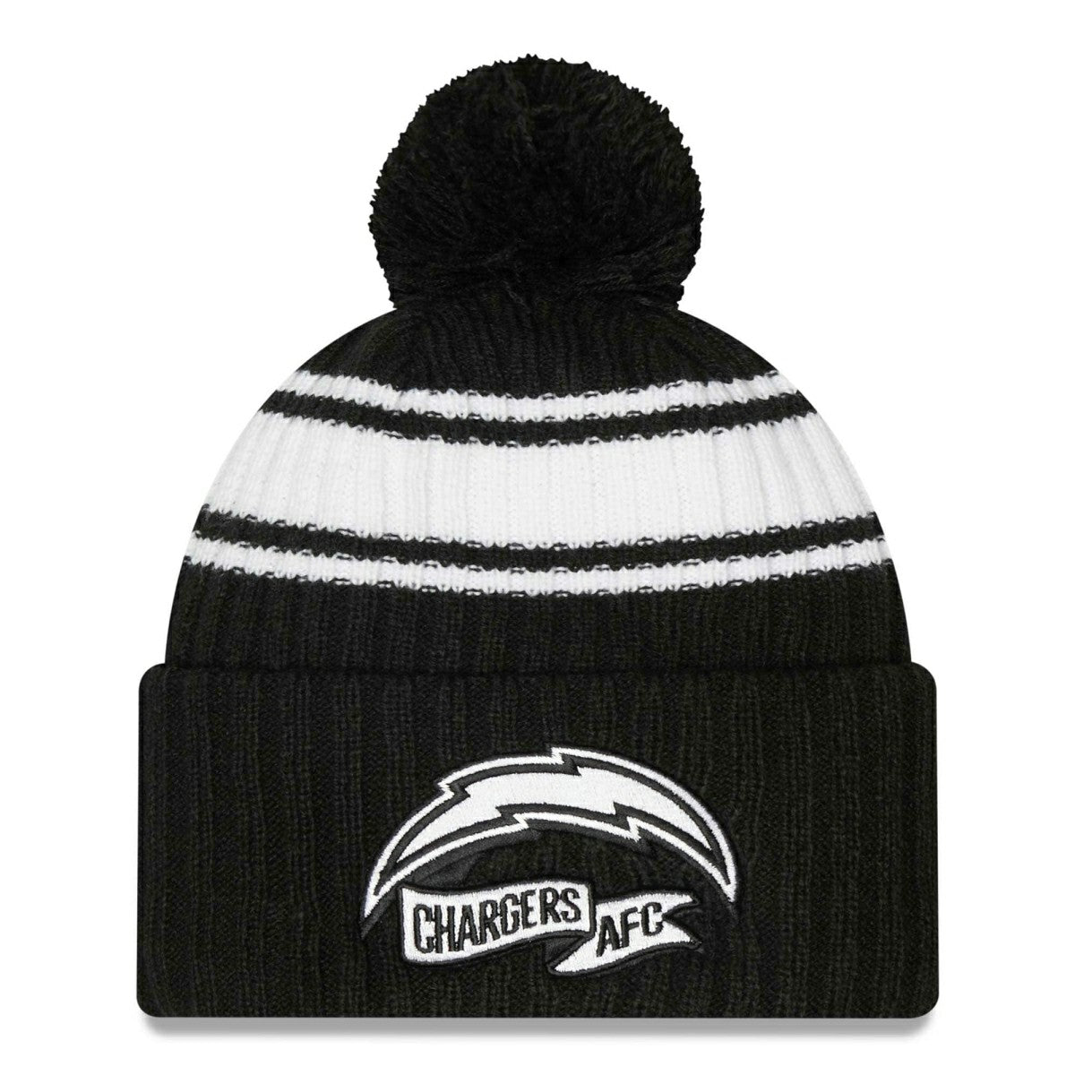 Los Angeles Chargers Official 2022 NFL Sideline New Era Sport Knit Hat Black & White Fashion