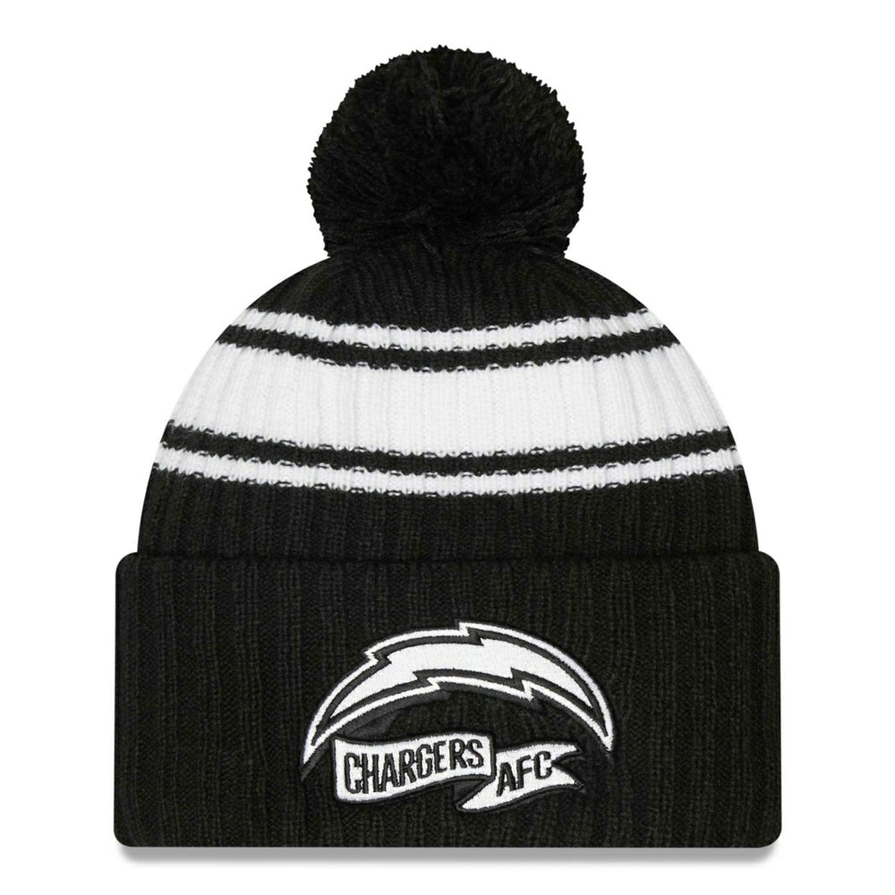 Los Angeles Chargers Official 2022 NFL Sideline New Era Sport Knit Hat Black & White Fashion