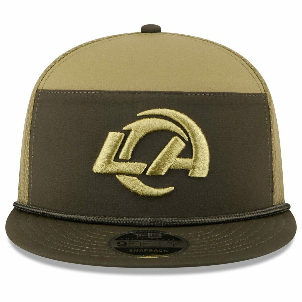 Los Angeles Rams 2025 NFL Salute to Service 9FIFTY Split Panel Trucker Snapback Cap Olive Taass for sale
