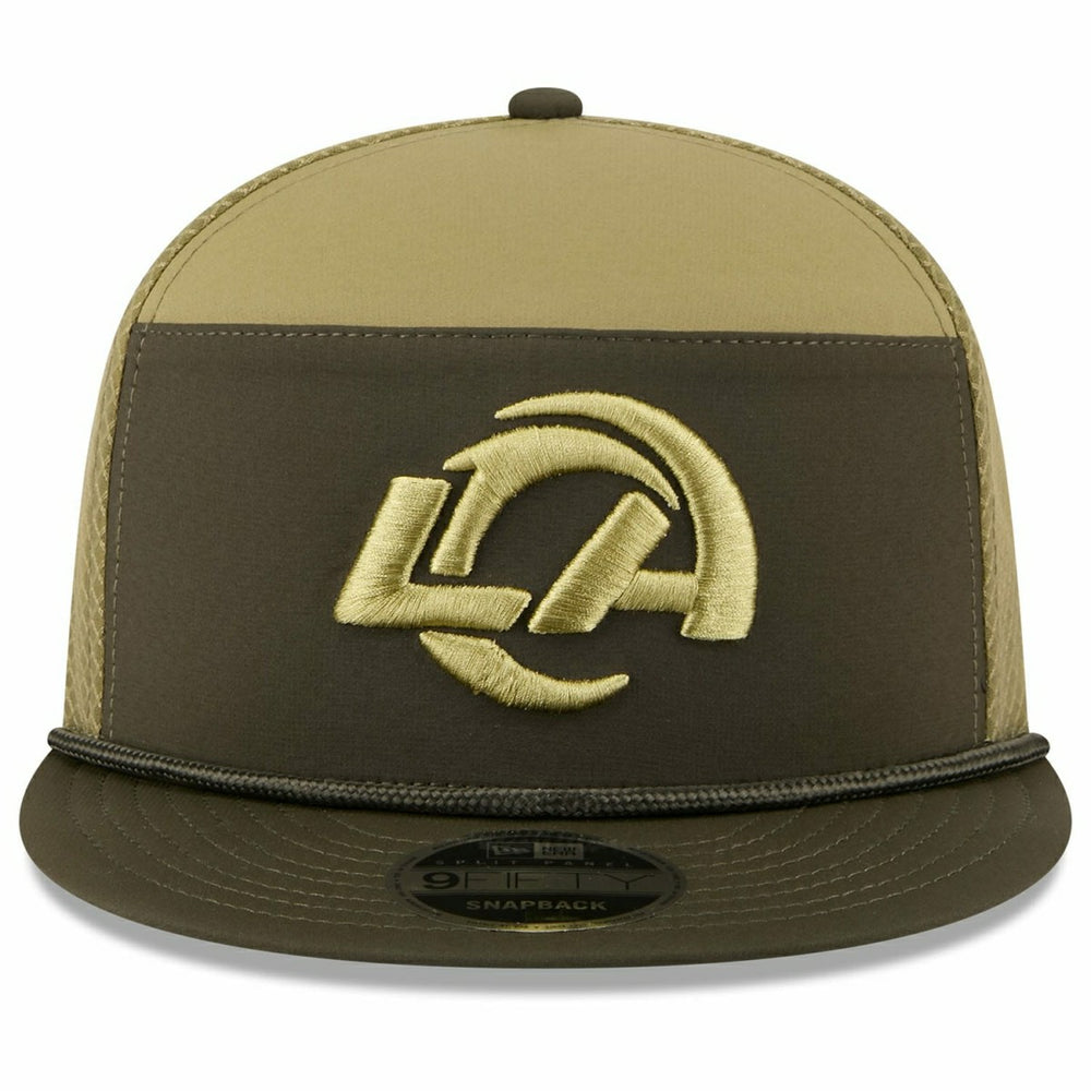Los Angeles Rams 2025 NFL Salute to Service 9FIFTY Split Panel Trucker Snapback Cap Olive Taass for sale
