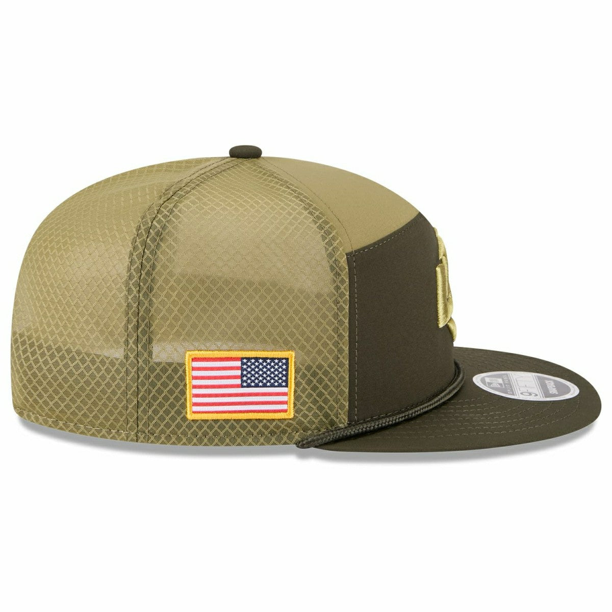 Los Angeles Rams 2025 NFL Salute to Service 9FIFTY Split Panel Trucker Snapback Cap Olive Taass for sale