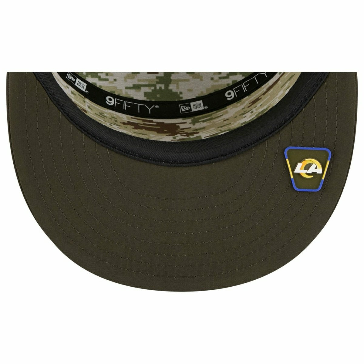 Los Angeles Rams 2025 NFL Salute to Service 9FIFTY Split Panel Trucker Snapback Cap Olive Taass for sale