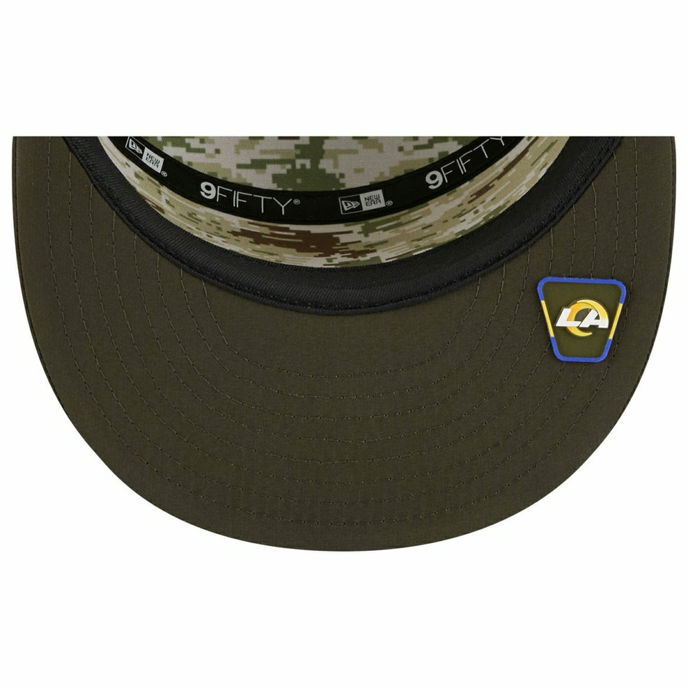 Los Angeles Rams 2025 NFL Salute to Service 9FIFTY Split Panel Trucker Snapback Cap Olive Taass for sale