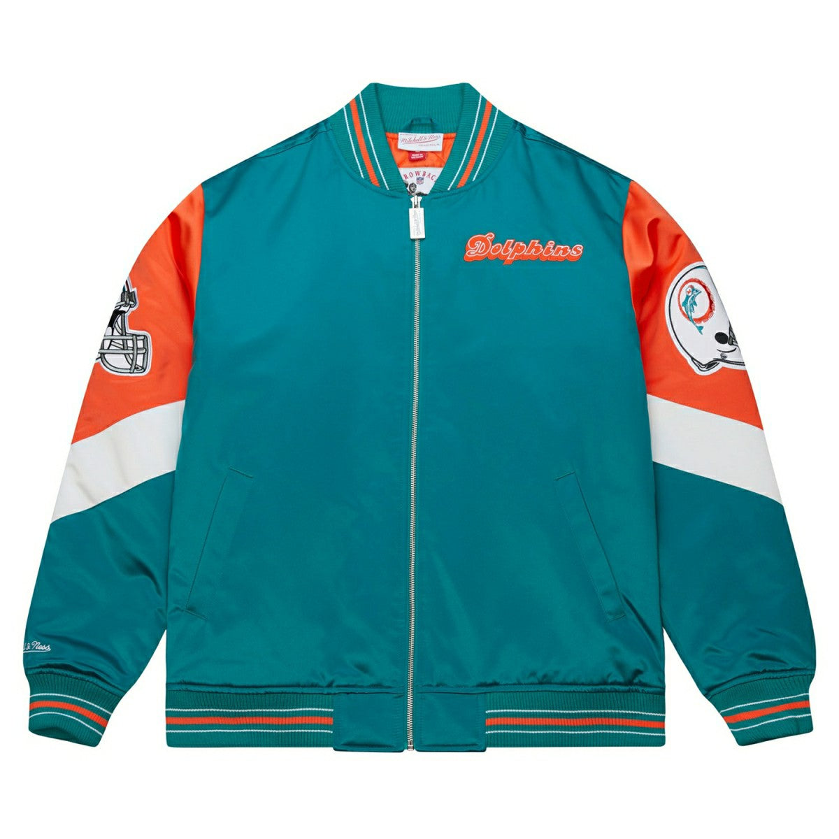 Miami Dolphins Throw it Back Heavyweight Satin NFL Jacket Aqua Classic