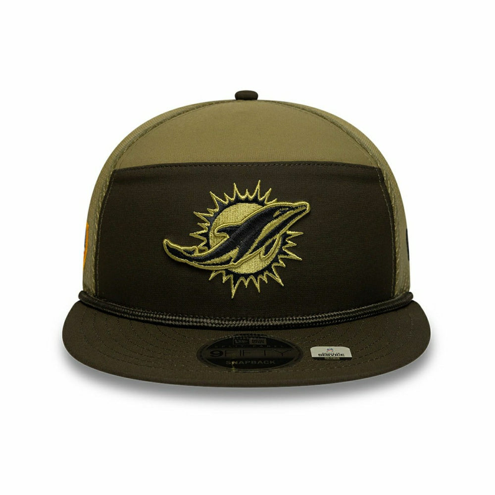 Miami Dolphins 2025 NFL Salute to Service 9FIFTY Split Panel Trucker Snapback Cap Olive Taass for sale