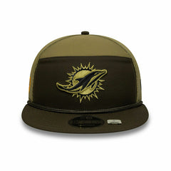 Miami Dolphins 2025 NFL Salute to Service 9FIFTY Split Panel Trucker Snapback Cap Olive Taass for sale