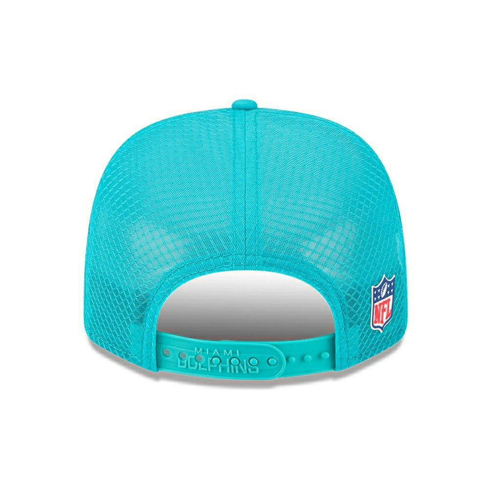 Miami Dolphins 2025 NFL On-Field Sideline 9SEVENTY Trucker Snapback Cap Aqua Lifestyle