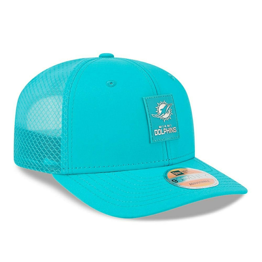 Miami Dolphins 2025 NFL On-Field Sideline 9SEVENTY Trucker Snapback Cap Aqua Lifestyle