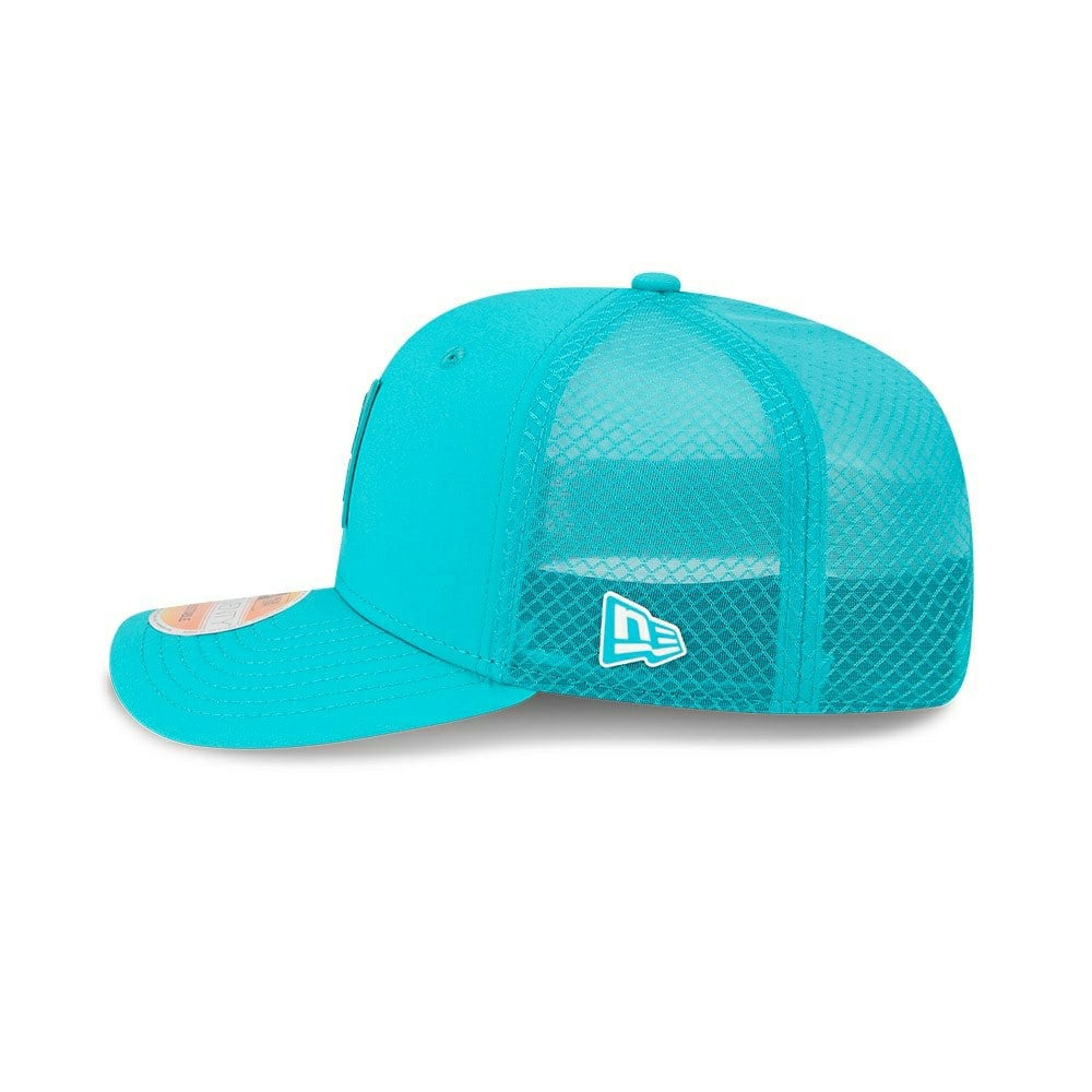 Miami Dolphins 2025 NFL On-Field Sideline 9SEVENTY Trucker Snapback Cap Aqua Lifestyle