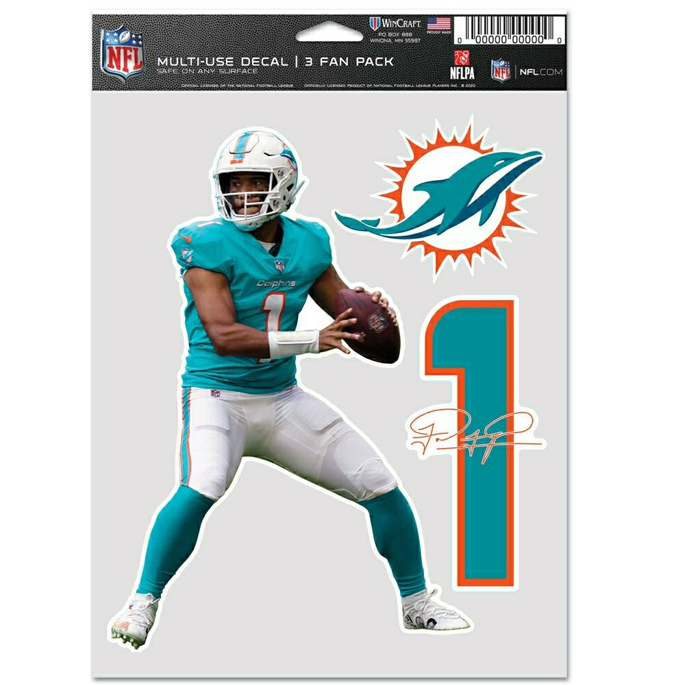 Tua Tagovailoa #1 Miami Dolphins Player NFL Decals Set (3 Pcs.) Taass sale