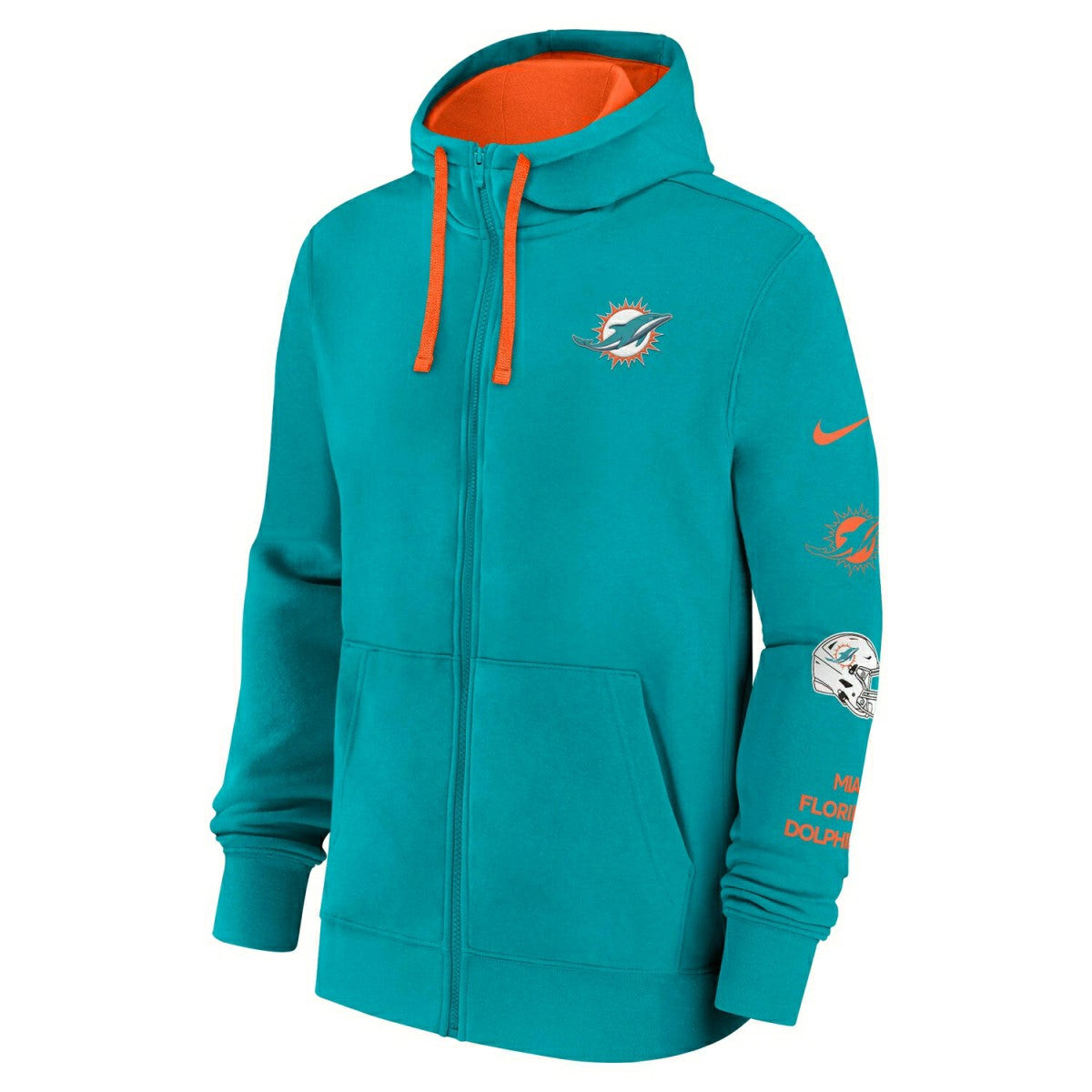 Miami Dolphins Full-Zip Nike Club Fleece Hoodie Aqua Lifestyle