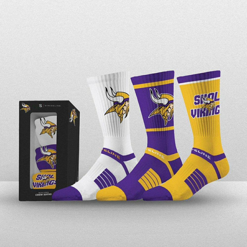 Minnesota Vikings Strideline Premium NFL Crew Socks 3-Pack Box Taass for sale