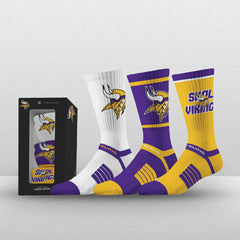 Minnesota Vikings Strideline Premium NFL Crew Socks 3-Pack Box Taass for sale