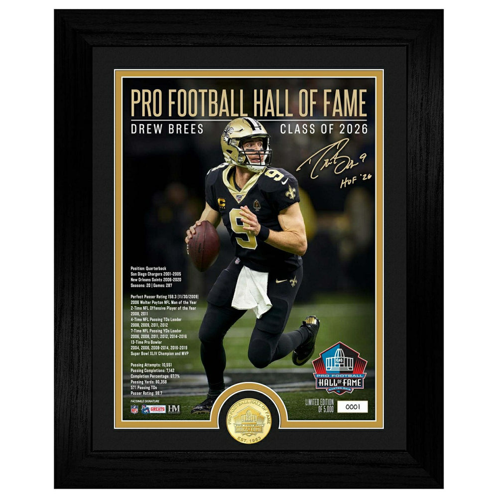 Drew Brees New Orleans Saints Hall of Fame Bronze Coin Framed NFL Photo Classic