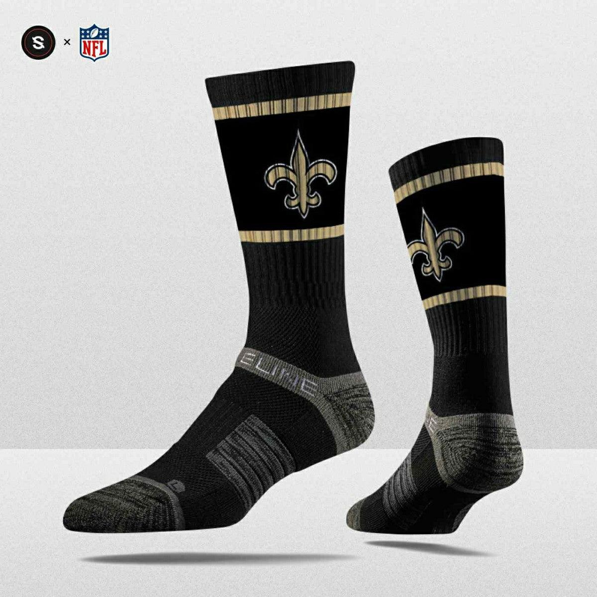 New Orleans Saints Strideline Premium NFL Crew Socks Lifestyle