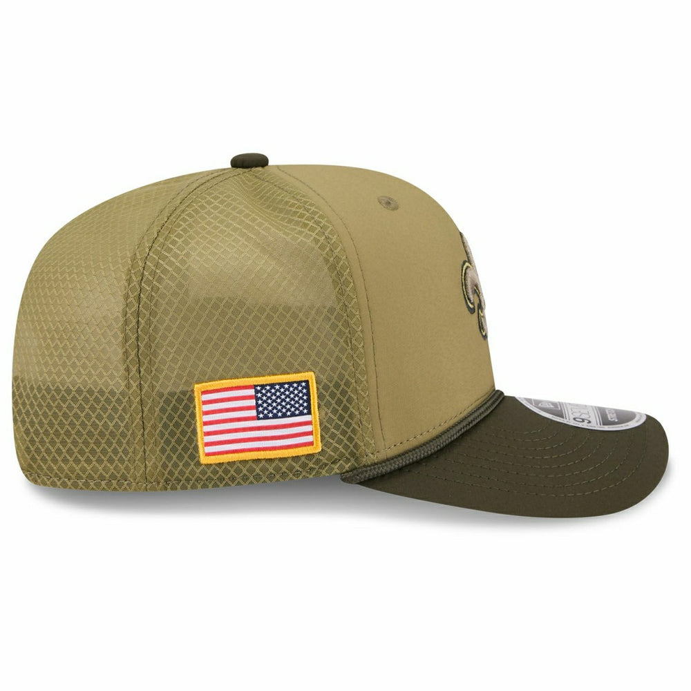 New Orleans Saints 2025 NFL Salute to Service 9SEVENTY Trucker Snapback Cap Olive Lifestyle