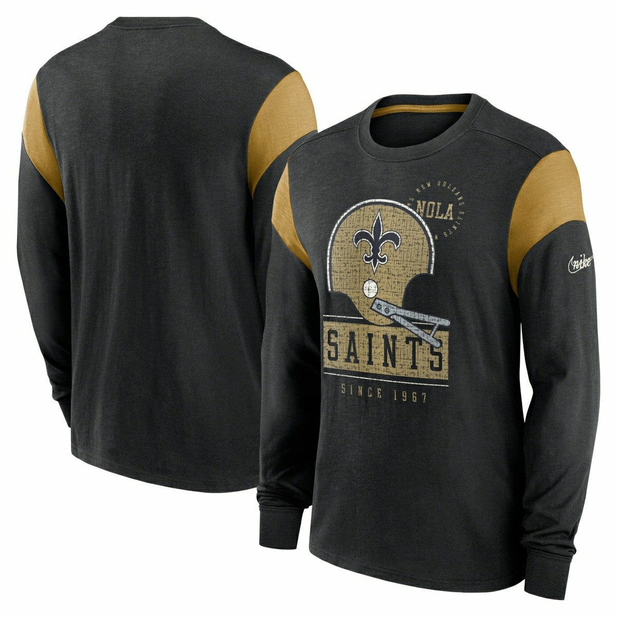 New Orleans Saints NFL Historic Nike Slub Long Sleeve Shirt Black Lifestyle