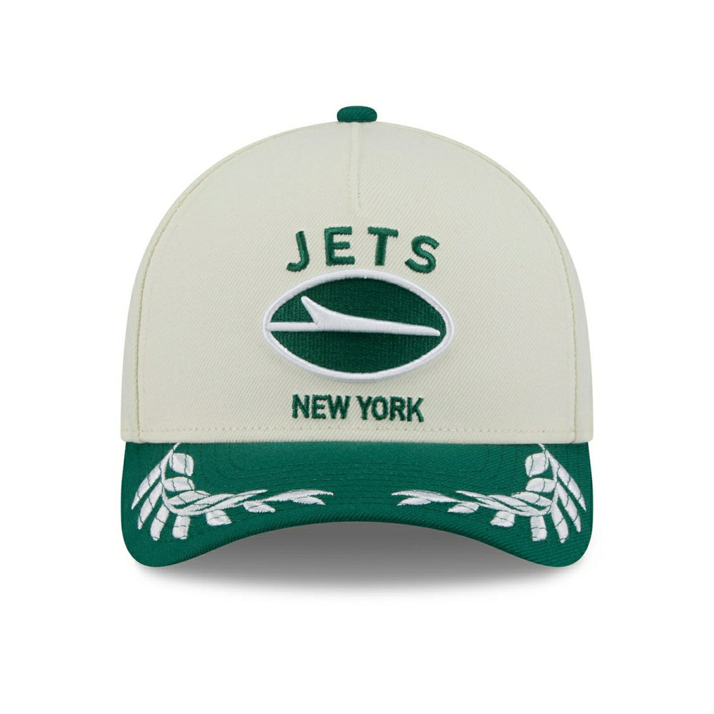 New York Jets 2025 NFL Draft 9FORTY M-Crown A-Frame Snapback Cap Cream Lifestyle