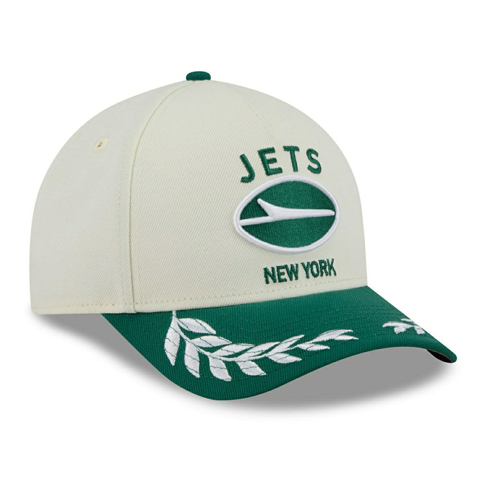 New York Jets 2025 NFL Draft 9FORTY M-Crown A-Frame Snapback Cap Cream Lifestyle