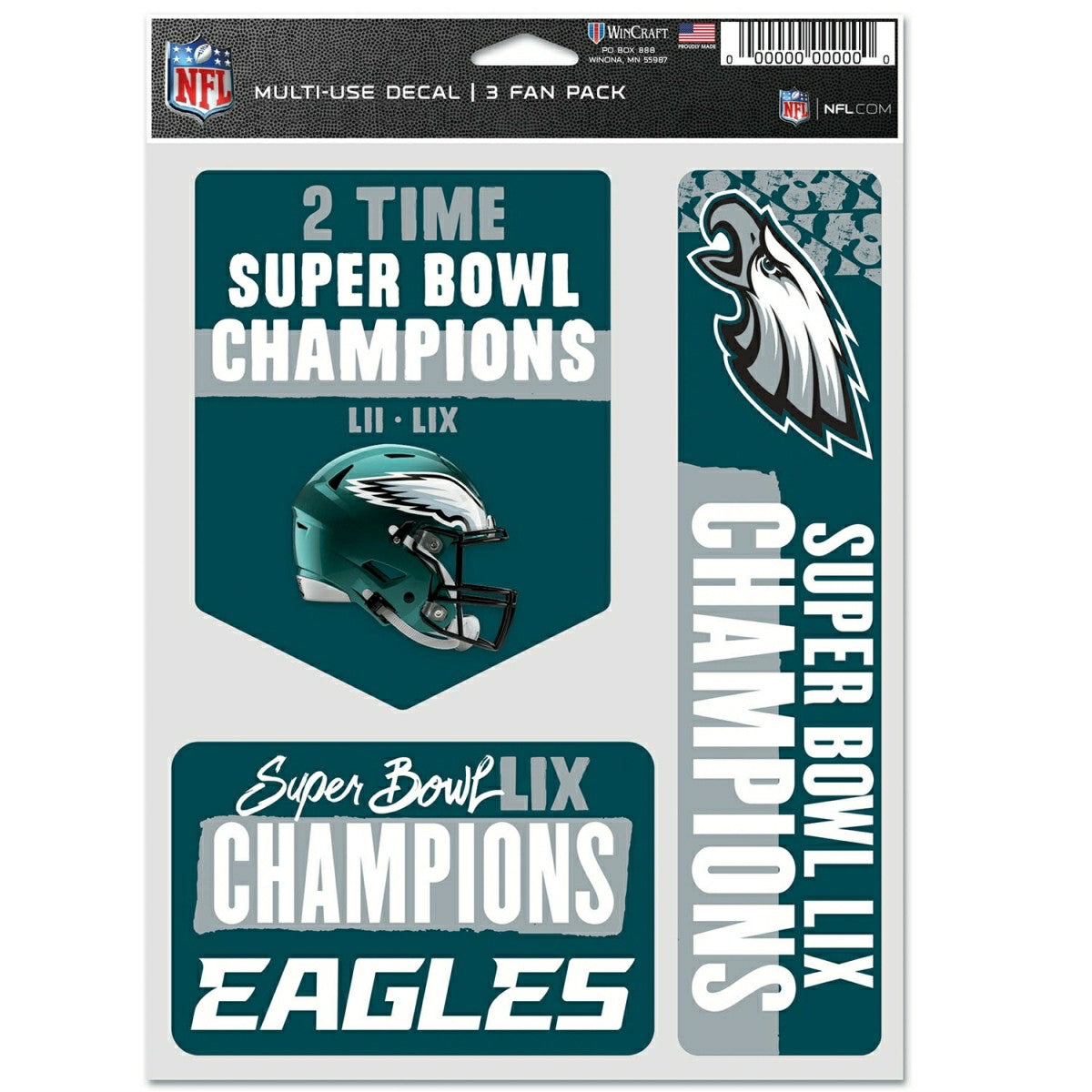 Philadelphia Eagles Super Bowl LIX Champions NFL Decals Set (3 Pcs.) Fashion