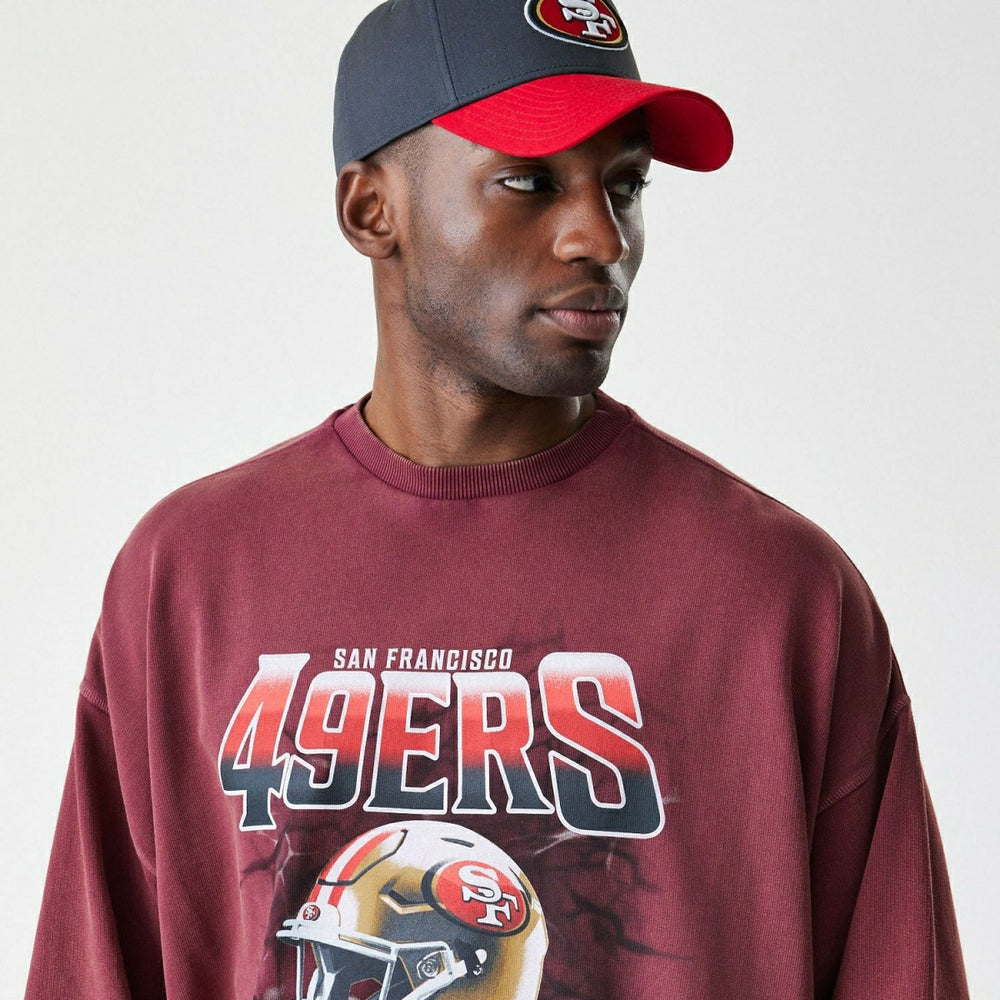 San Francisco 49ers Washed Oversized NFL Crew Neck Sweater Red Lifestyle