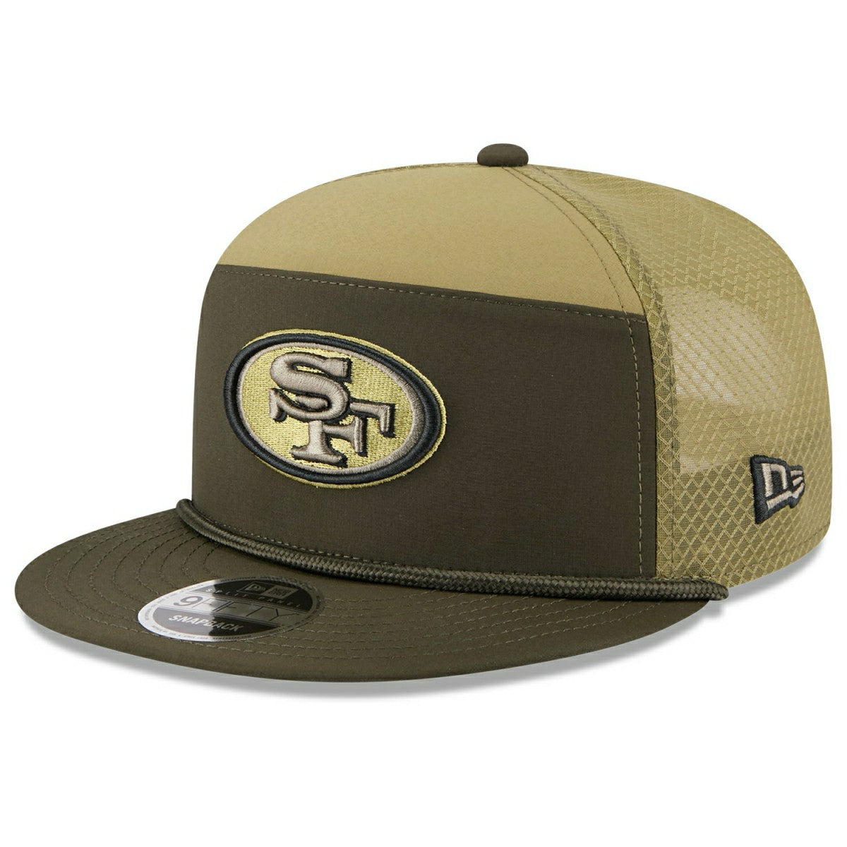 San Francisco 49ers 2025 NFL Salute to Service 9FIFTY Split Panel Trucker Snapback Cap Olive Taass US