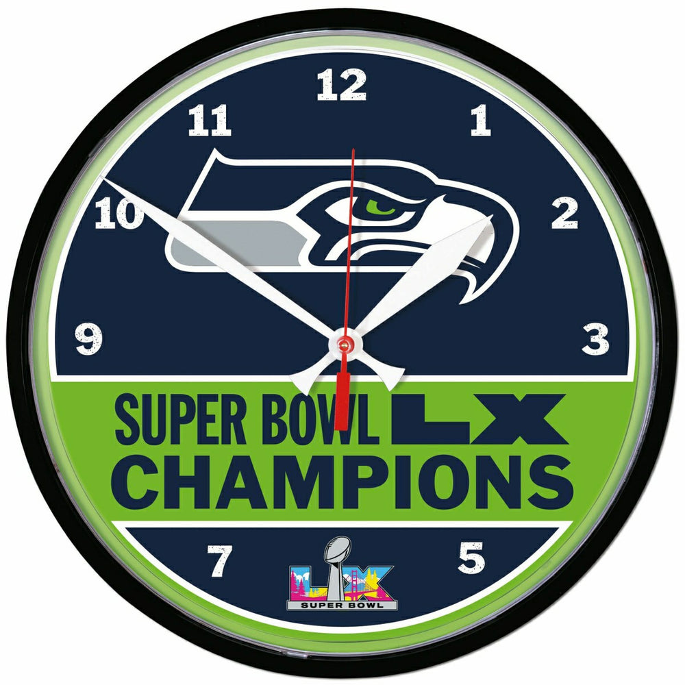Seattle Seahawks Super Bowl LX Champions NFL Wall Clock Taass for sale