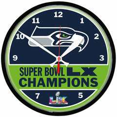 Seattle Seahawks Super Bowl LX Champions NFL Wall Clock Taass for sale