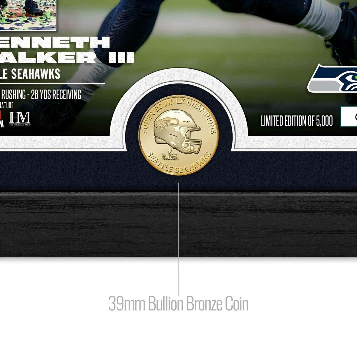 Kenneth Walker III Super Bowl LX MVP Bronze Coin Framed NFL Photo Taass sale