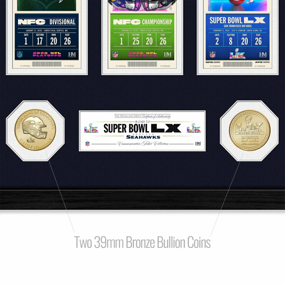 Seattle Seahawks Road to Super Bowl LX Tickets Bronze Coins NFL Frame Taass for sale