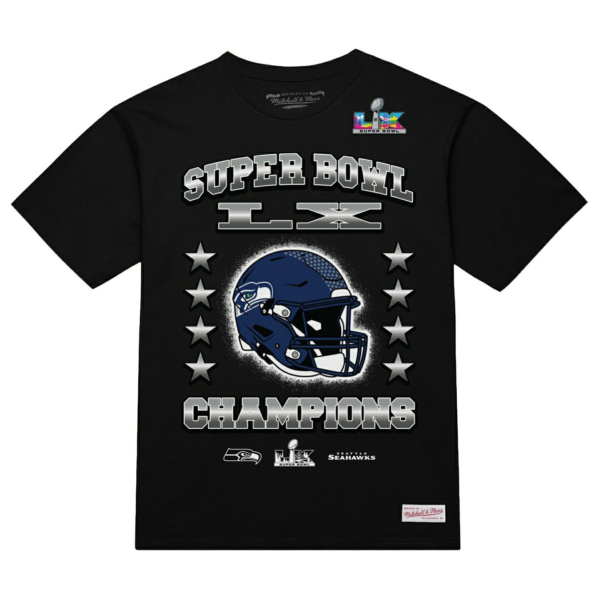 Seattle Seahawks Super Bowl LX Champions T-Shirt Black Taass US