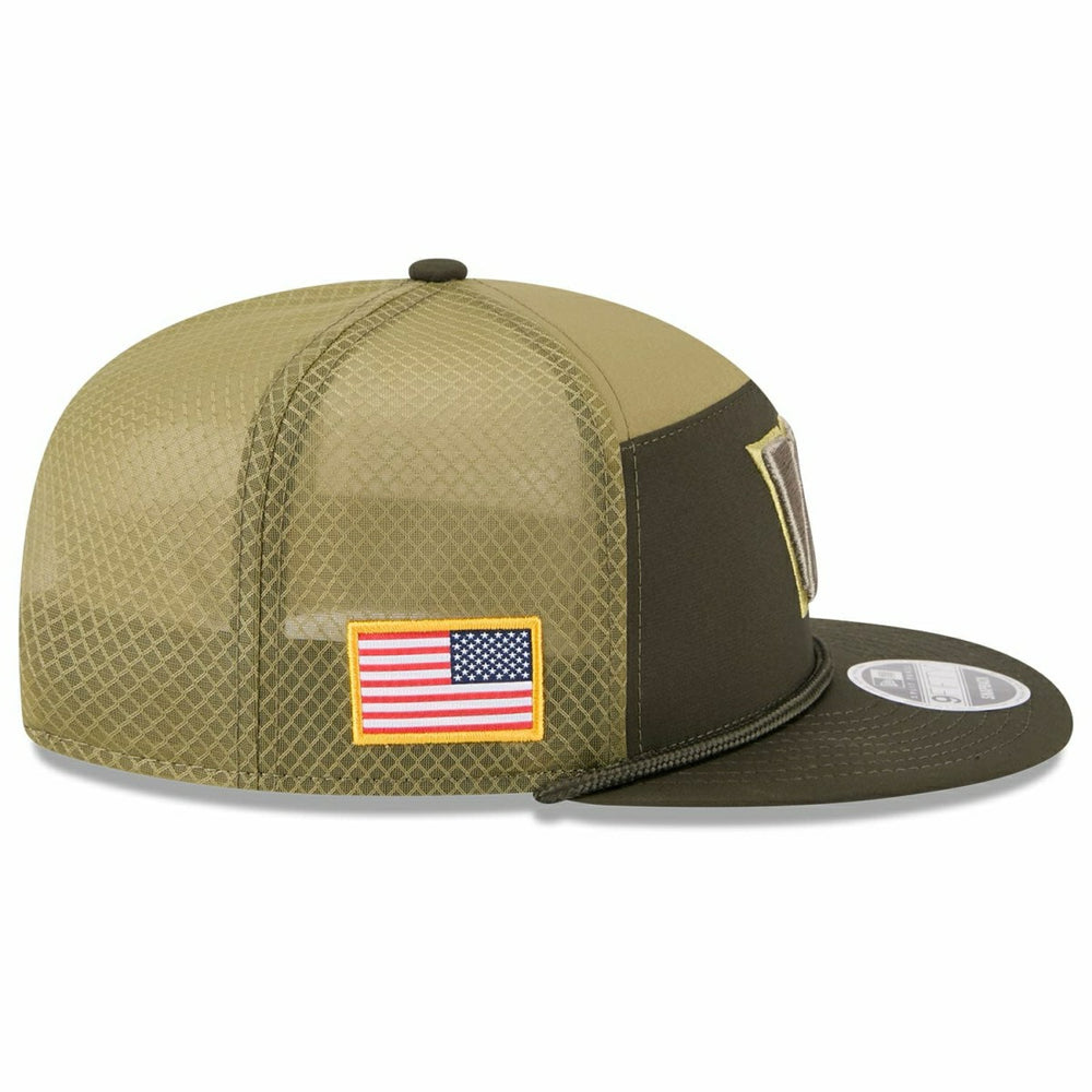 Washington Commanders 2025 NFL Salute to Service 9FIFTY Split Panel Trucker Snap Cap Olive Taass for sale