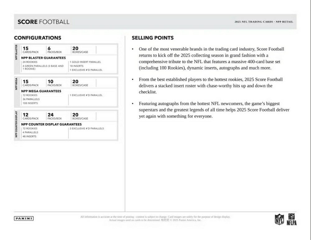 2025 Panini Score Football NFL Mega Box Taass US