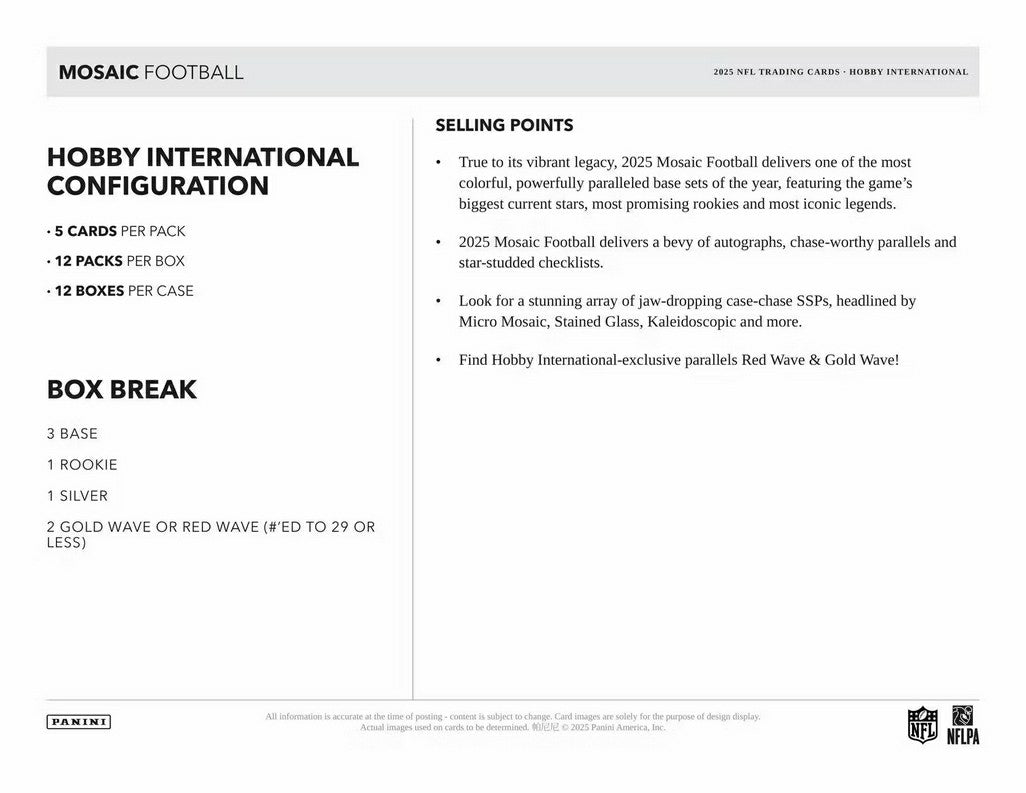 2025 Panini Mosaic Football International Hobby Box Taass sale