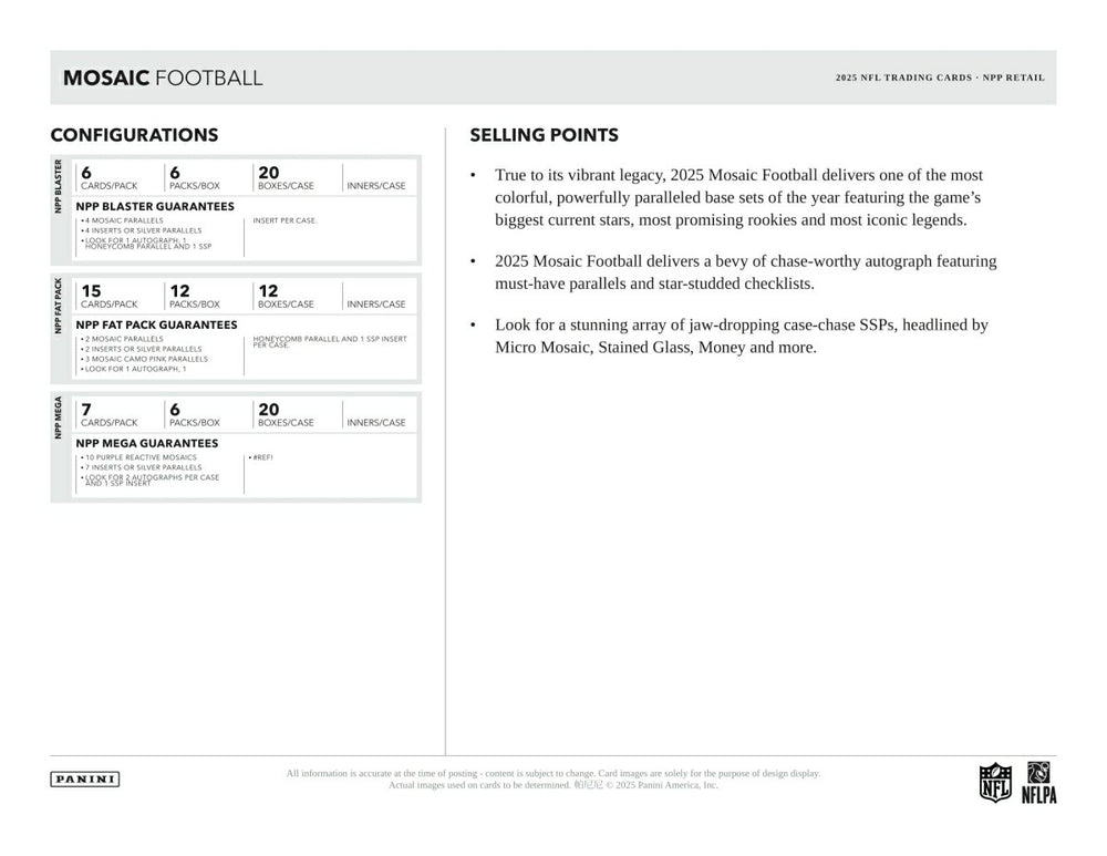 2025 Panini Mosaic Football NFL Fat-Pack Taass sale