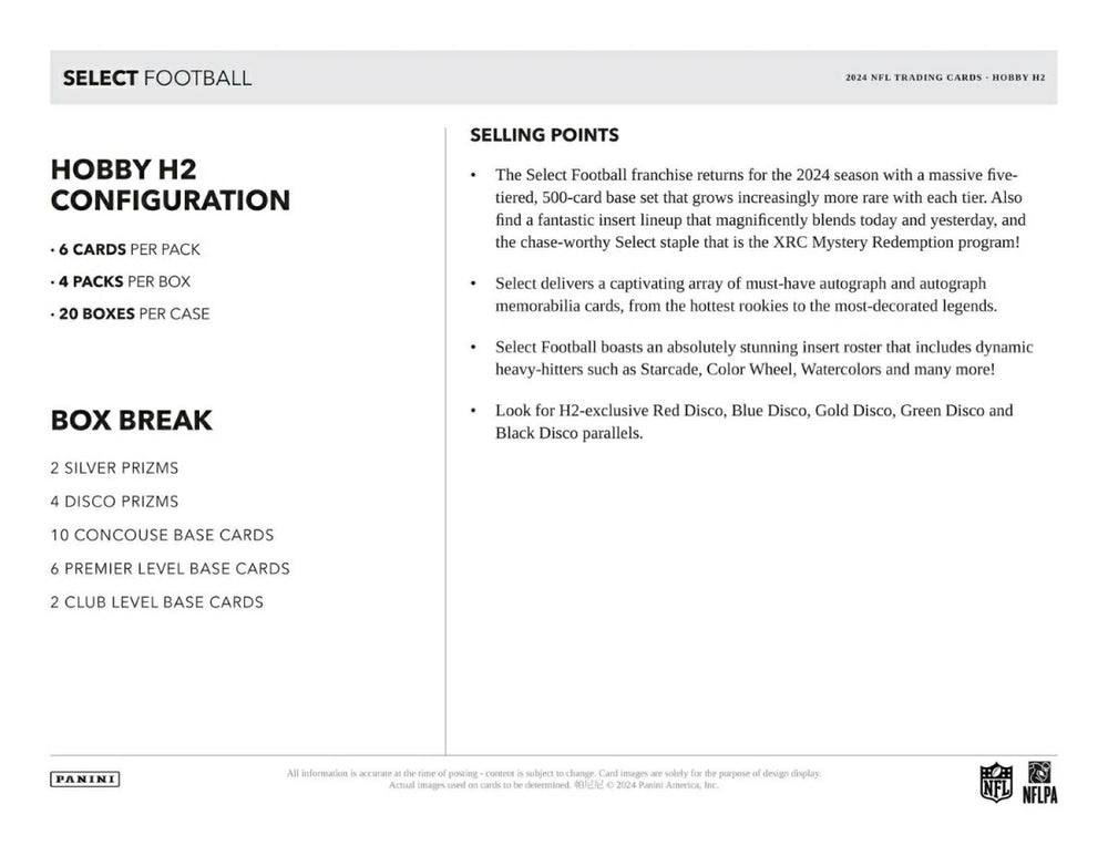 2024 Panini Select Football NFL H2 Box Fashion