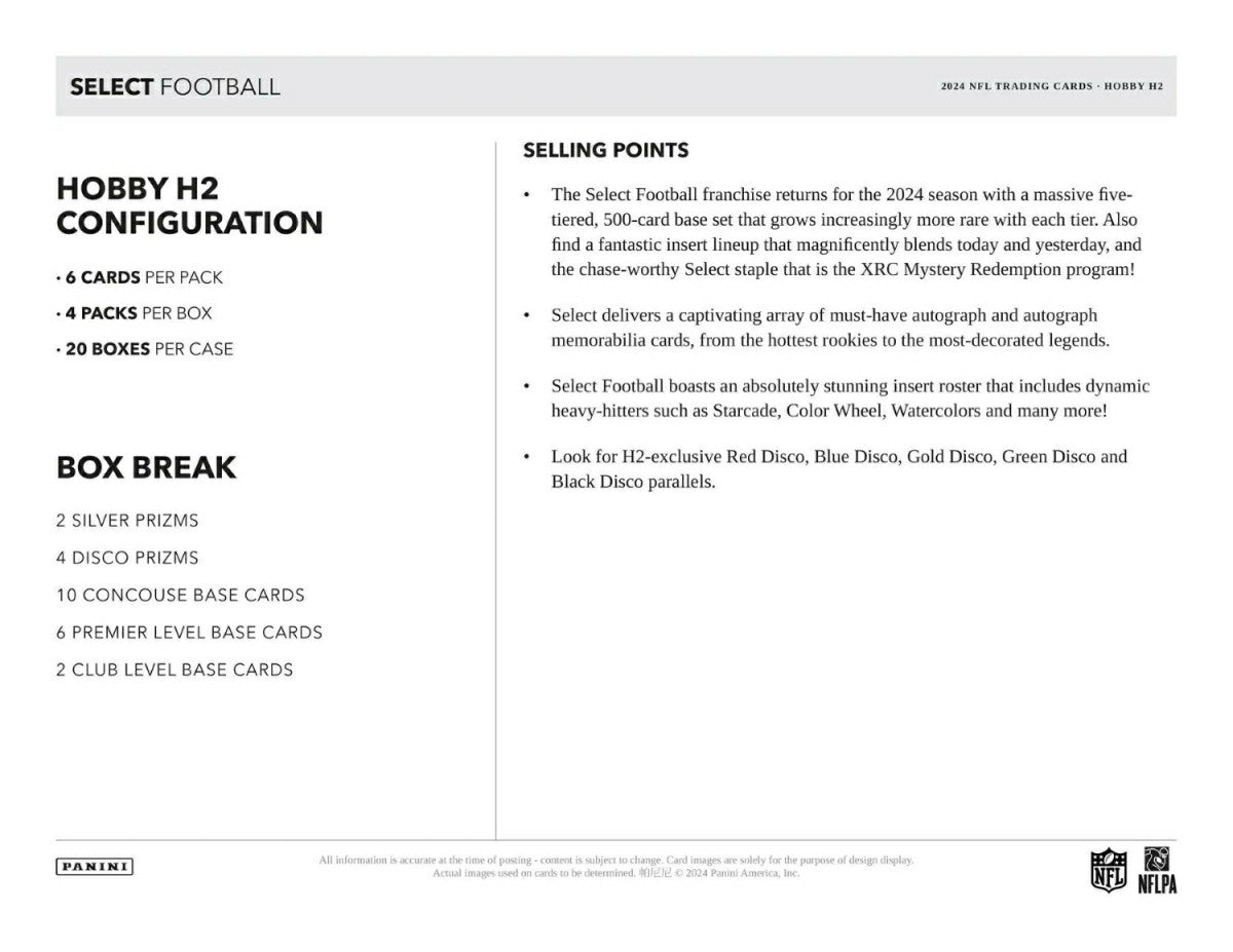 2024 Panini Select Football NFL H2 Box Fashion