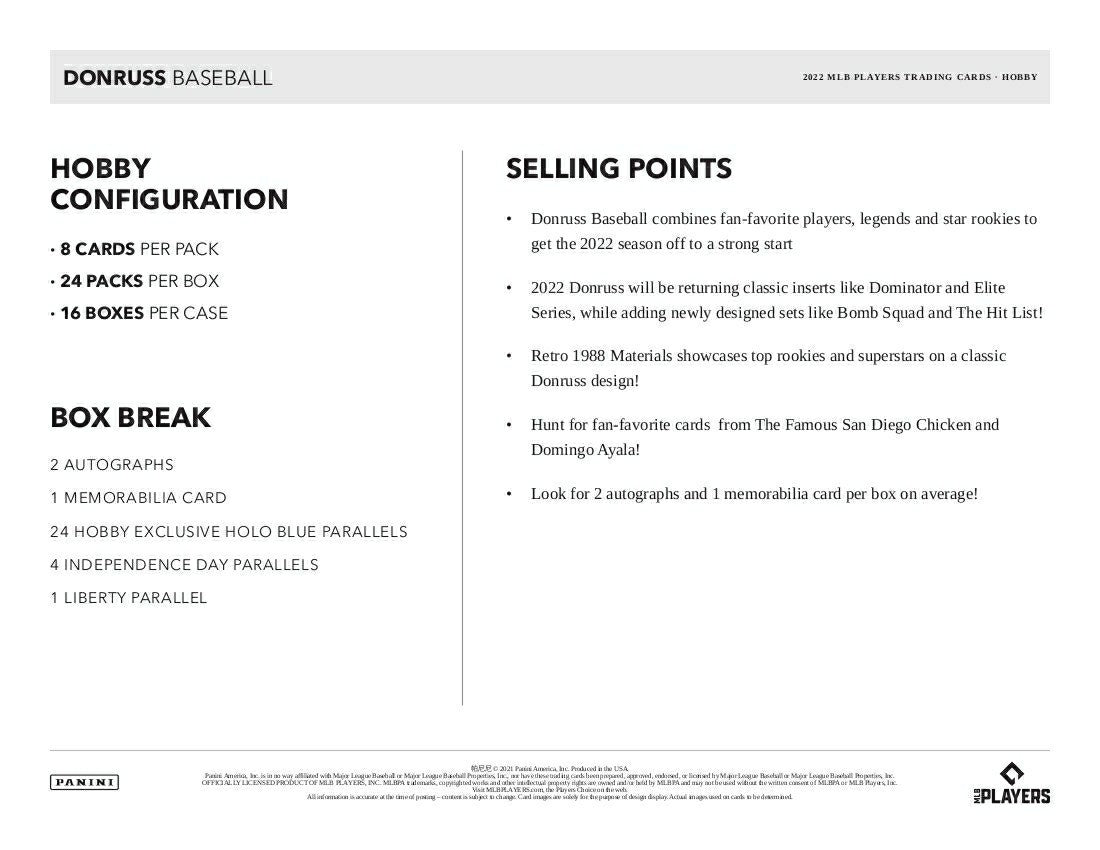 2022 Panini Donruss Baseball Hobby Box Taass sale