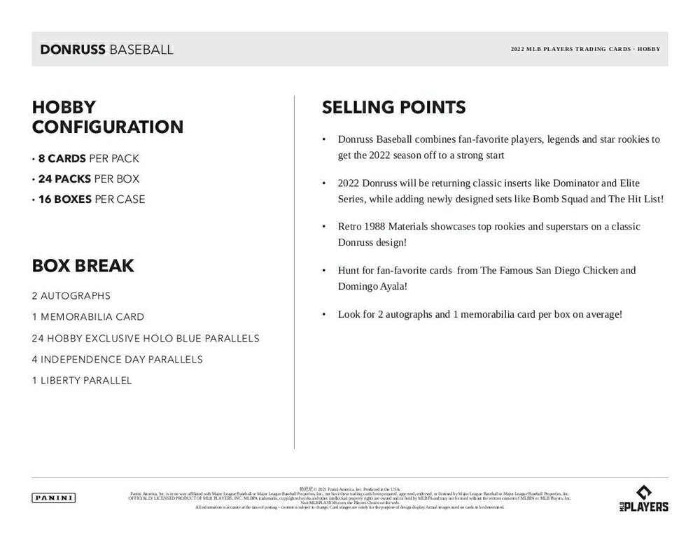 2022 Panini Donruss Baseball Hobby Box Taass sale