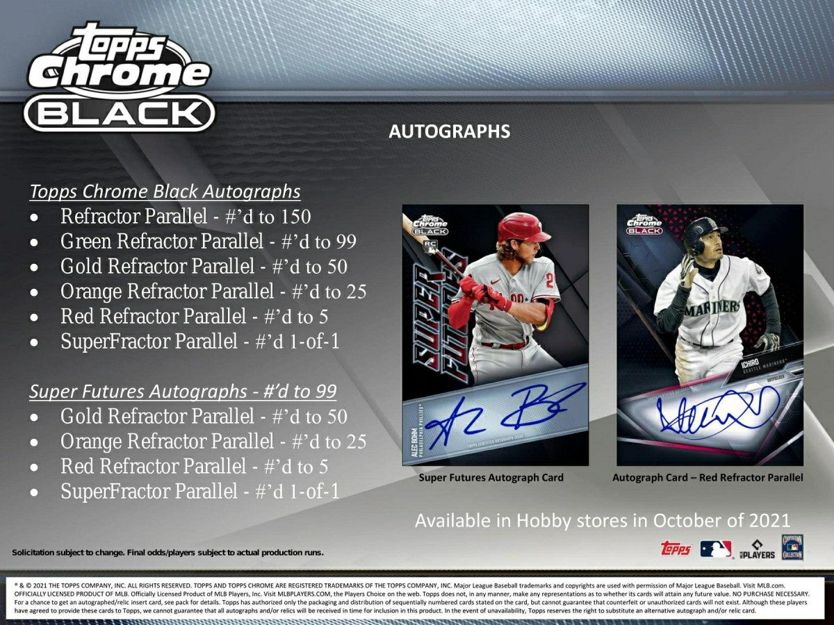 2021 Topps Chrome Black Baseball Hobby Box MLB Fashion