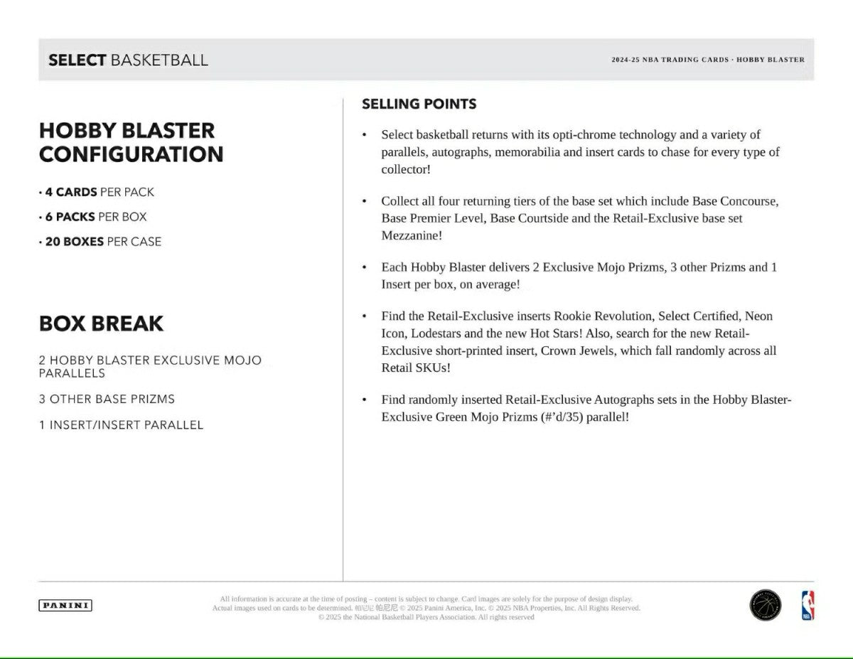 2024/25 Panini Select Basketball NBA BLASTER Box Taass US