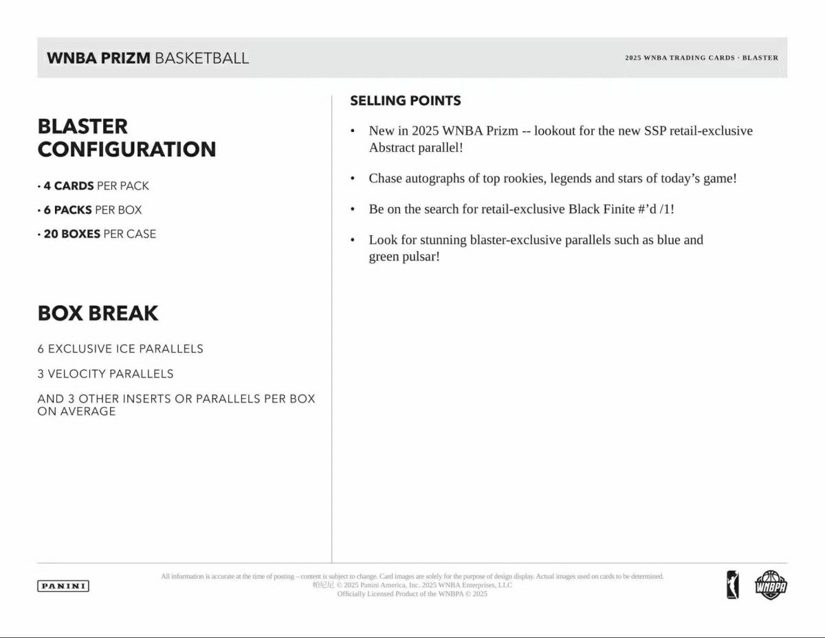 2025 Panini Prizm Basketball WNBA Blaster Box Fashion