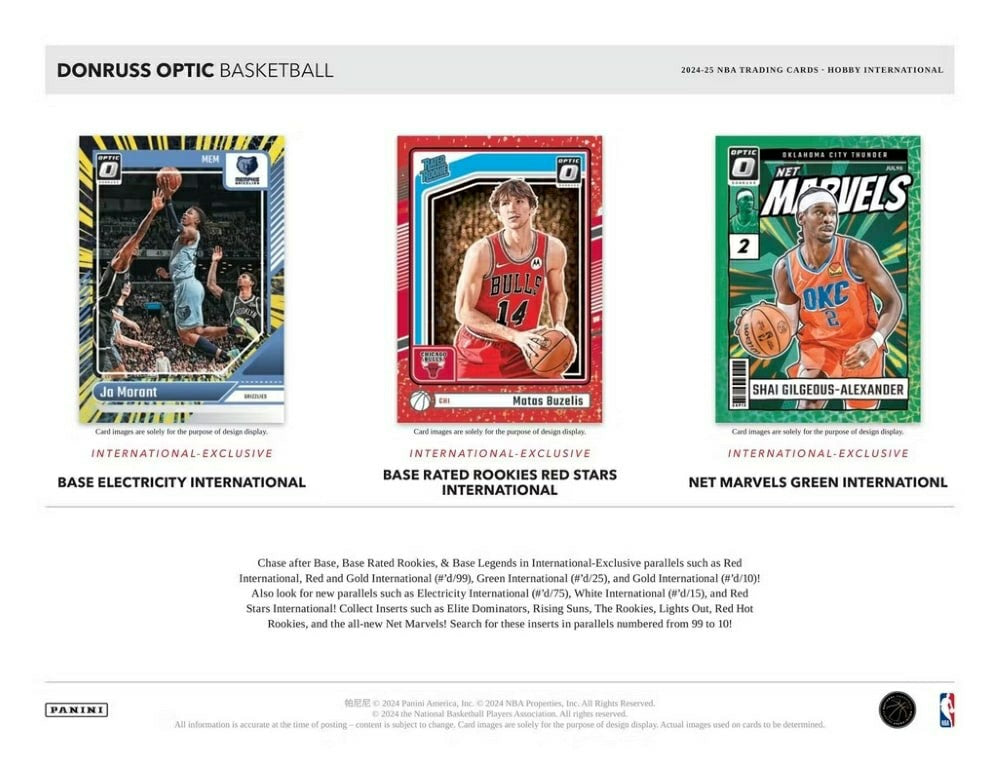 2024/25 Panini Donruss Optic Basketball NBA Hobby International Box Taass sale