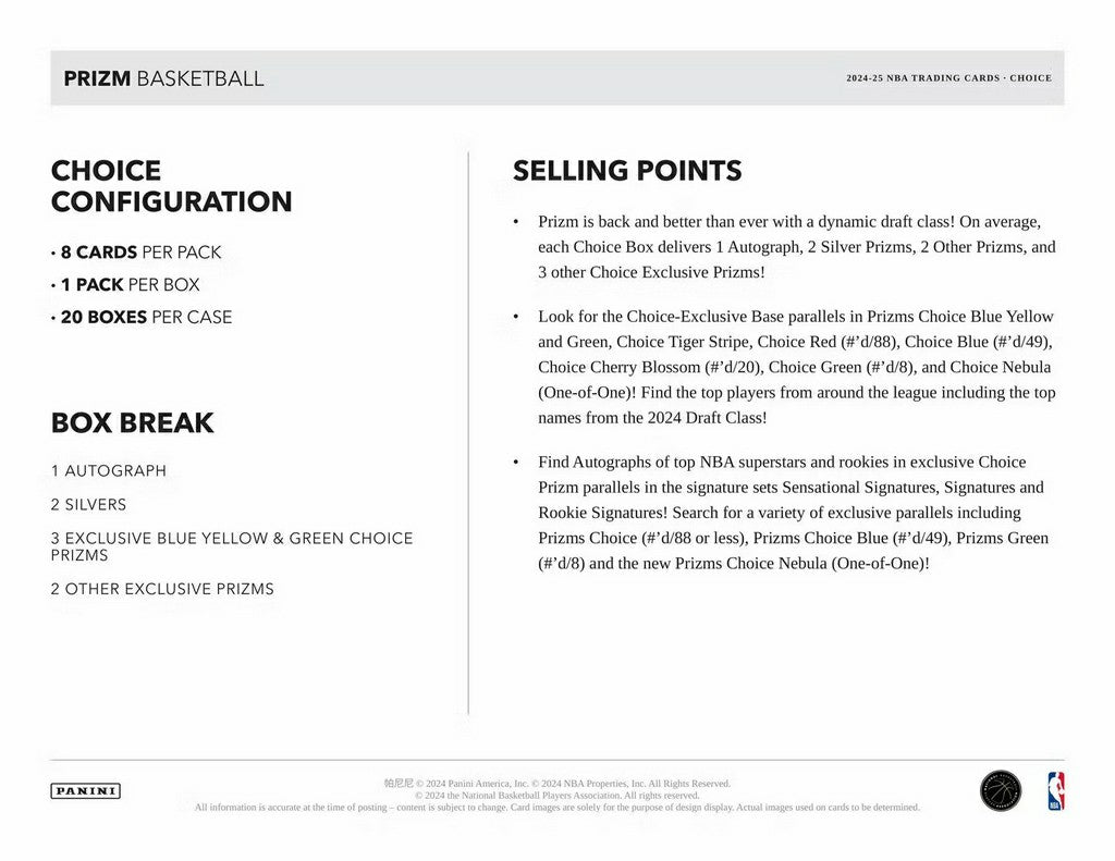 2024/25 Panini Prizm Choice Basketball NBA Hobby Box Taass sale