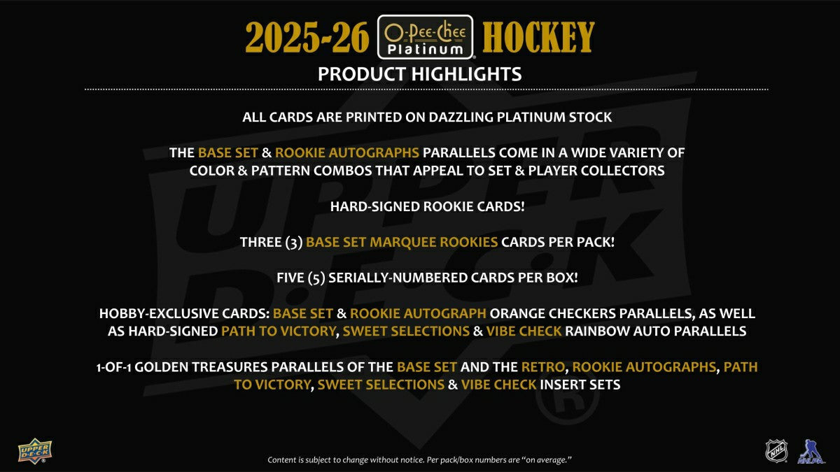 2025/26 Upper Deck O-Pee-Chee Platinum Hockey NHL Hobby Box Fashion