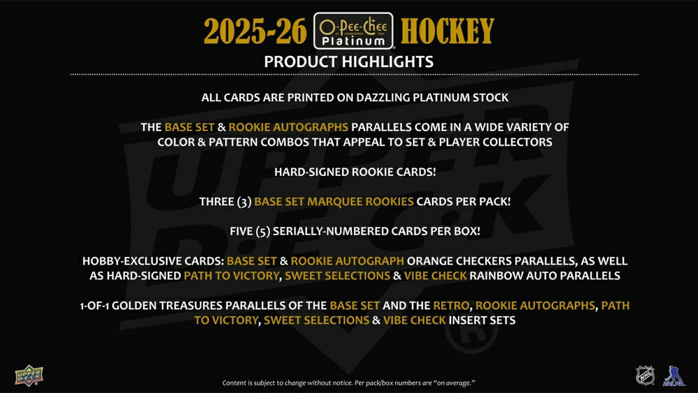 2025/26 Upper Deck O-Pee-Chee Platinum Hockey NHL Hobby Box Fashion