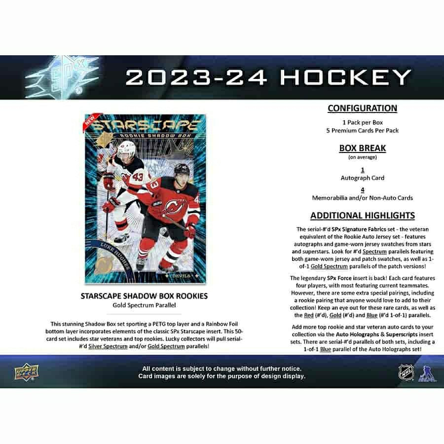 2023/24 Upper Deck SPx Hockey NHL Hobby Box Taass sale